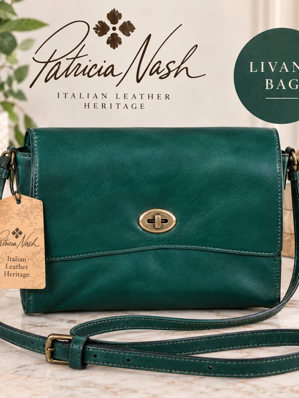 Patricia Nash Spruce Green Leather Livana Bag NWT